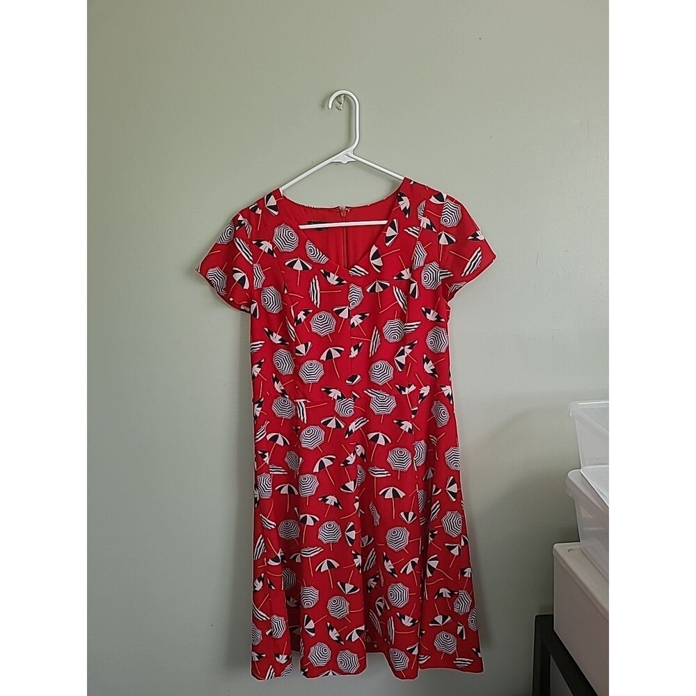 Talbots Red Floral Print Midi Dress